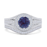 Two Piece Round Halo Split Shank Bridal Gold Ring