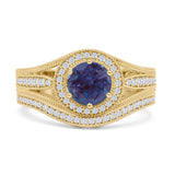 Two Piece Round Halo Split Shank Bridal Gold Ring