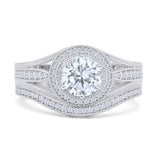 Two Piece Round Halo Split Shank Bridal Gold Ring