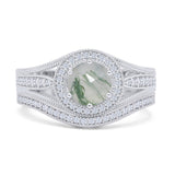Two Piece Round Halo Split Shank Bridal Gold Ring