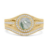 Two Piece Round Halo Split Shank Bridal Gold Ring