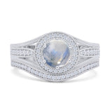Two Piece Round Halo Split Shank Bridal Gold Ring