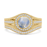 Two Piece Round Halo Split Shank Bridal Gold Ring