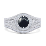 Two Piece Round Halo Split Shank Bridal Gold Ring