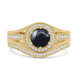 Two Piece Round Halo Split Shank Bridal Gold Ring