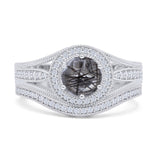 Two Piece Round Halo Split Shank Bridal Gold Ring