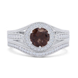 Two Piece Round Halo Split Shank Bridal Gold Ring