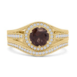 Two Piece Round Halo Split Shank Bridal Gold Ring