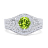 Two Piece Round Halo Split Shank Beaded Gold Ring