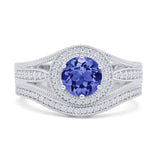 Two Piece Round Halo Split Shank Beaded Gold Ring