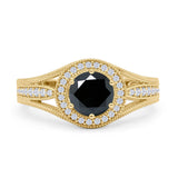 Round Halo Split Shank Beaded Gold Ring