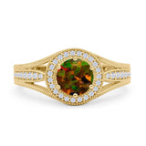 Round Halo Split Shank Beaded Gold Ring