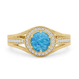 Round Halo Split Shank Beaded Gold Ring