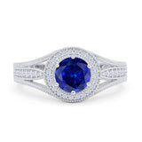 Round Halo Split Shank Beaded Gold Ring
