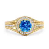 Round Halo Split Shank Beaded Gold Ring