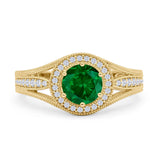 Round Halo Split Shank Beaded Gold Ring