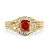 Round Halo Split Shank Beaded Gold Ring