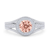 Round Halo Split Shank Beaded Gold Ring