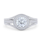 Round Halo Split Shank Bridal Gold Ring