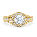 Round Halo Split Shank Bridal Gold Ring