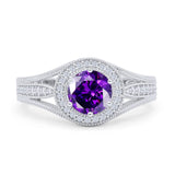 Round Halo Split Shank Bridal Gold Ring