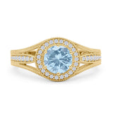 Round Halo Split Shank Bridal Gold Ring