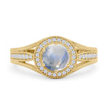 Round Halo Split Shank Bridal Gold Ring