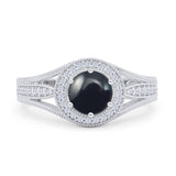 Round Halo Split Shank Bridal Gold Ring