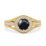 Round Halo Split Shank Bridal Gold Ring