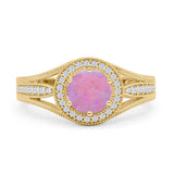 Round Halo Split Shank Beaded Gold Ring
