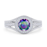 Round Halo Split Shank Beaded Gold Ring