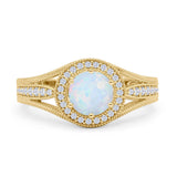 Round Halo Split Shank Beaded Gold Ring