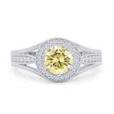 Round Halo Split Shank Beaded Gold Ring