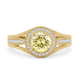 Round Halo Split Shank Beaded Gold Ring