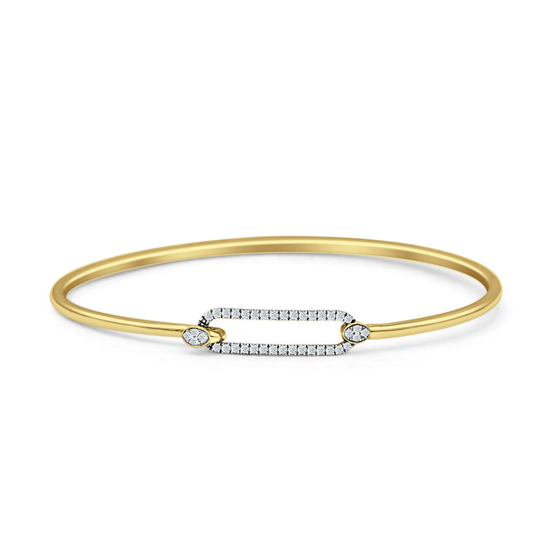 14K Gold 7" Open 5.8mm Rectangle Bangle Bracelet Round Natural Diamond