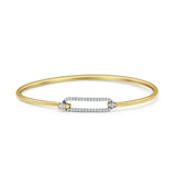 14K Gold 7" Open 5.8mm Rectangle Bangle Bracelet Round Natural Diamond
