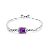 14K White Gold Emerald Cut Amethyst Adjustable Bolo Chain Bracelet Natural Diamond
