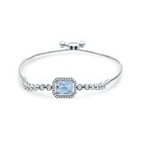 14K White Gold Emerald Cut Aquamarine Adjustable Bolo Chain Bracelet Natural Diamond