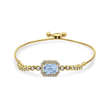 14K Yellow Gold Emerald Cut Aquamarine Adjustable Bolo Chain Bracelet Natural Diamond