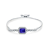 14K White Gold Emerald Cut Blue Sapphire Adjustable Bolo Chain Bracelet Natural Diamond