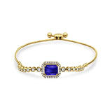 14K Yellow Gold Emerald Cut Blue Sapphire Adjustable Bolo Chain Bracelet Natural Diamond
