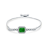 14K White Gold Emerald Cut Green Emerald Adjustable Bolo Chain Bracelet Natural Diamond