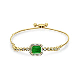 14K Yellow Gold Emerald Cut Green Emerald Adjustable Bolo Chain Bracelet Natural Diamond