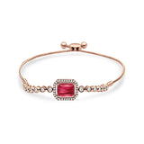14K Rose Gold Emerald Cut Ruby Adjustable Bolo Chain Bracelet Natural Diamond