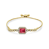 14K Yellow Gold Emerald Cut Ruby Adjustable Bolo Chain Bracelet Natural Diamond