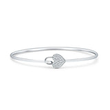 14K Gold 2.09mm Heart Lock Hook Bangle Bracelet Round Natural Diamond