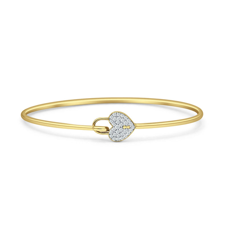 14K Gold 2.09mm Heart Lock Hook Bangle Bracelet Round Natural Diamond