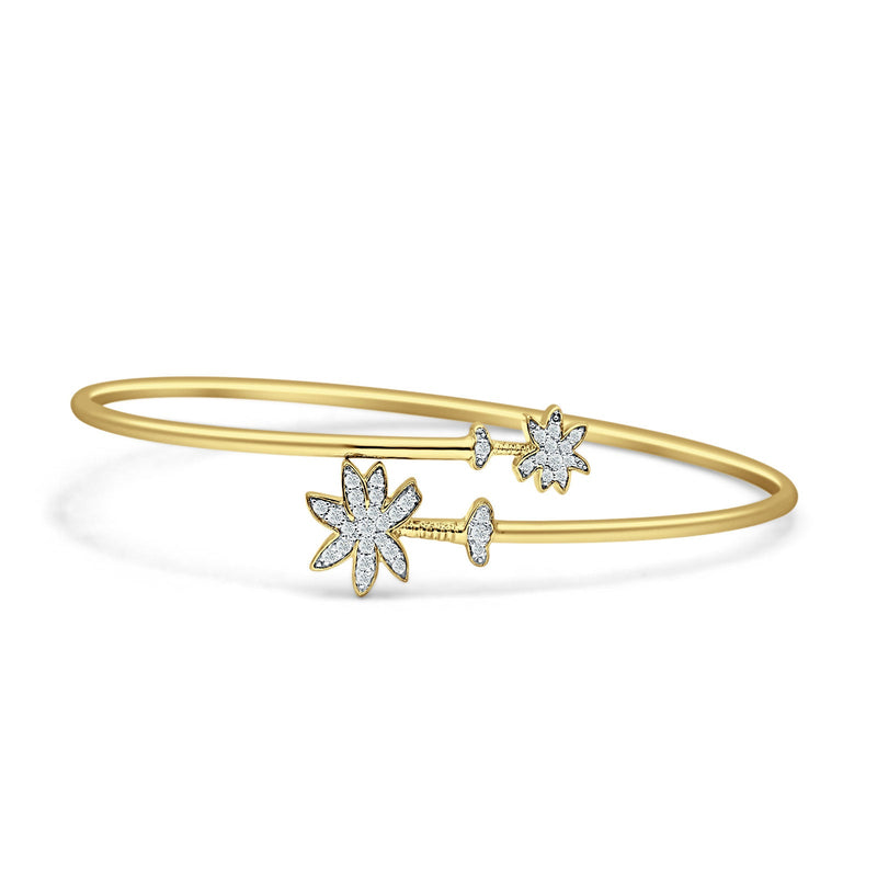14K Gold 2.2mm Palm Tree Bangle Bracelet Round Natural Diamond