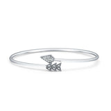 14K Gold Arrow Feather Cuff 2.06mm Adjustable Bangle Bracelet Natural Diamond