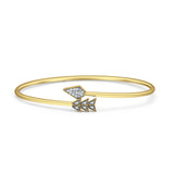 14K Gold Arrow Feather Cuff 2.06mm Adjustable Bangle Bracelet Natural Diamond
